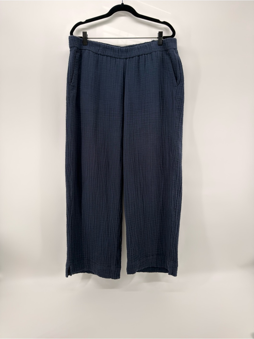 J. Jill 100% Cotton Waffle navy Wide Leg Pants M L Lagenlook beach vacation
